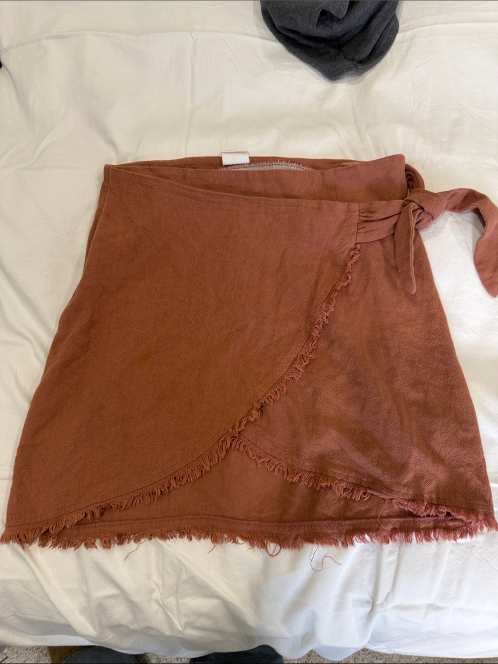 By Together Rust Tie-Waist Fringe Wrap Mini Skirt